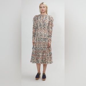 Ulla Johnson Beatrice Gardenia Silk Floral Long Sleeve Midi Dress Size 4